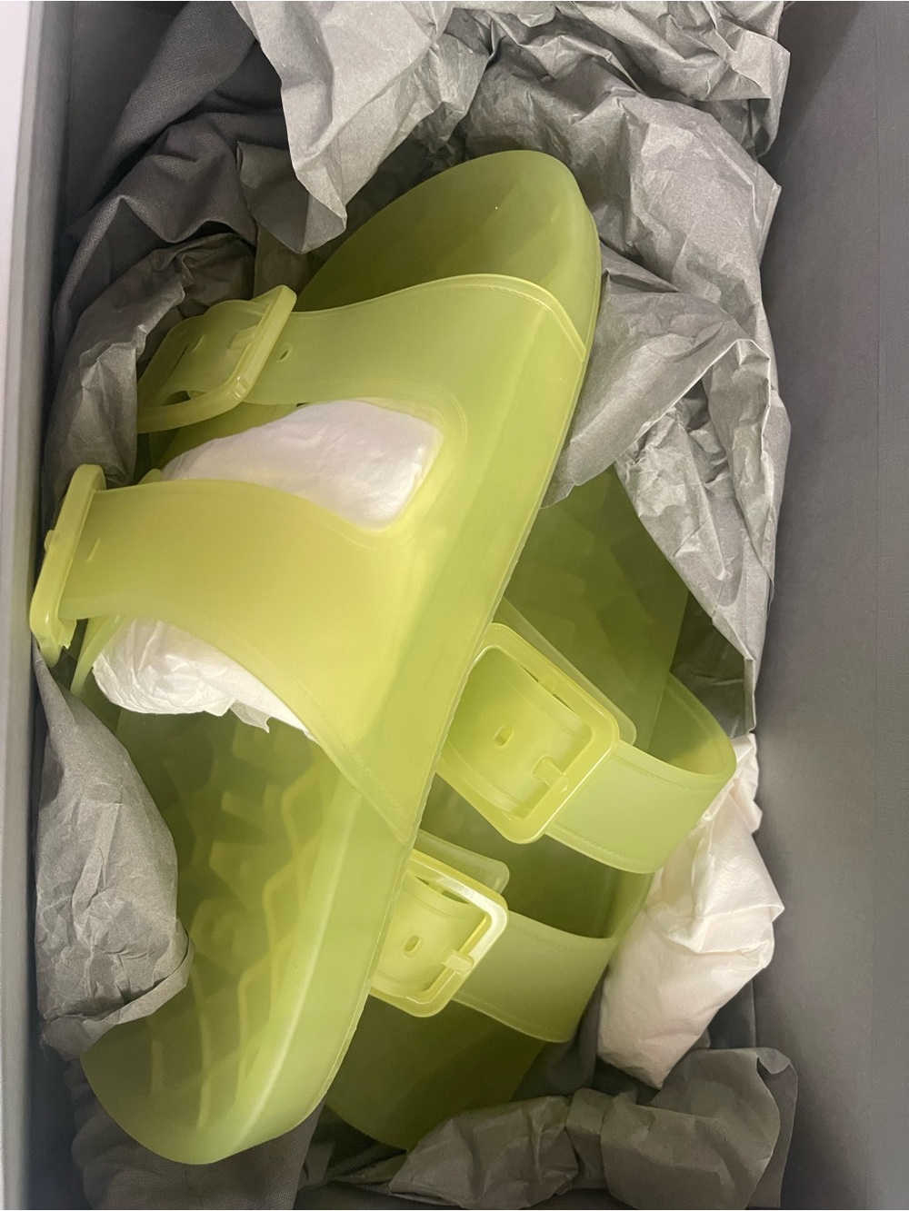 Lime Jelly Double-Buckle Slides